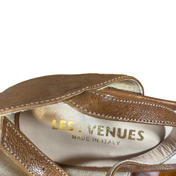 Les Venues Brown Leather Strappy Heels Women Sz 39.5 - Picture 9 of 11